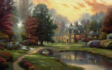 garden lake thun Painting - Lakeside Manor Thomas Kinkade